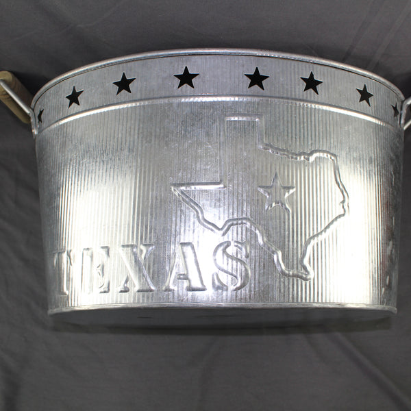 24" TEXAS BUCKET SILVER METAL OVAL TUB BEVERAGE HOLDER WESTERN HOME DECOR HANDMADE NEW #EH12495