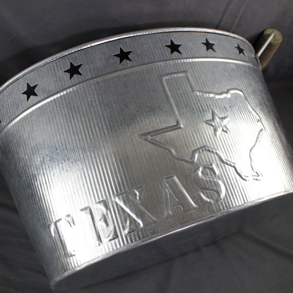 24" TEXAS BUCKET SILVER METAL OVAL TUB BEVERAGE HOLDER WESTERN HOME DECOR HANDMADE NEW #EH12495