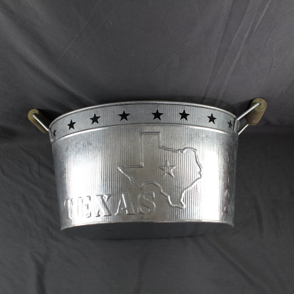 24" TEXAS BUCKET SILVER METAL OVAL TUB BEVERAGE HOLDER WESTERN HOME DECOR HANDMADE NEW #EH12495