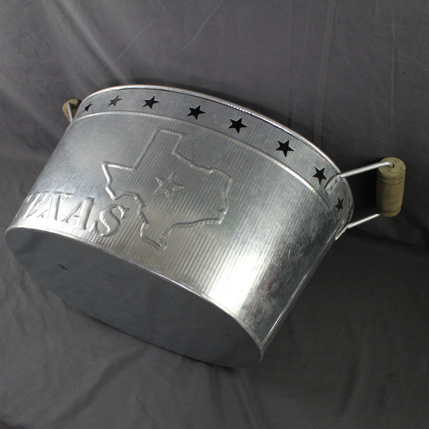 24" TEXAS BUCKET SILVER METAL OVAL TUB BEVERAGE HOLDER WESTERN HOME DECOR HANDMADE NEW #EH12495