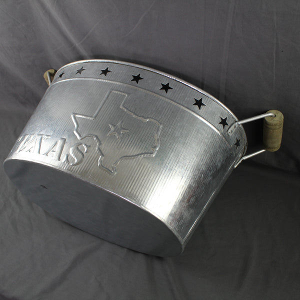 24" TEXAS BUCKET SILVER METAL OVAL TUB BEVERAGE HOLDER WESTERN HOME DECOR HANDMADE NEW #EH12495