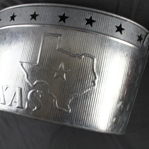 24" TEXAS BUCKET SILVER METAL OVAL TUB BEVERAGE HOLDER WESTERN HOME DECOR HANDMADE NEW #EH12495