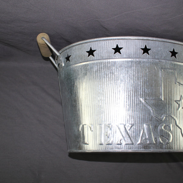 24" TEXAS BUCKET SILVER METAL OVAL TUB BEVERAGE HOLDER WESTERN HOME DECOR HANDMADE NEW #EH12495