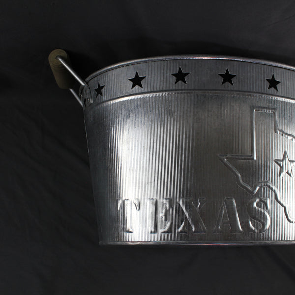 24" TEXAS BUCKET SILVER METAL OVAL TUB BEVERAGE HOLDER WESTERN HOME DECOR HANDMADE NEW #EH12495