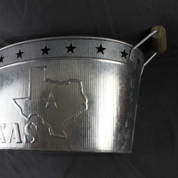 24" TEXAS BUCKET SILVER METAL OVAL TUB BEVERAGE HOLDER WESTERN HOME DECOR HANDMADE NEW #EH12495