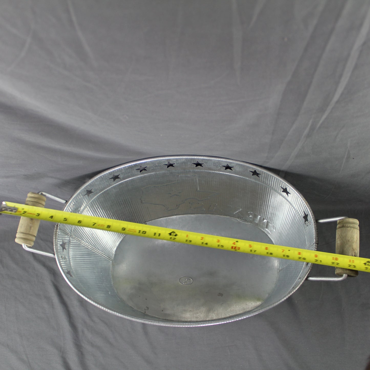 24" TEXAS BUCKET SILVER METAL OVAL TUB BEVERAGE HOLDER WESTERN HOME DECOR HANDMADE NEW #EH12495