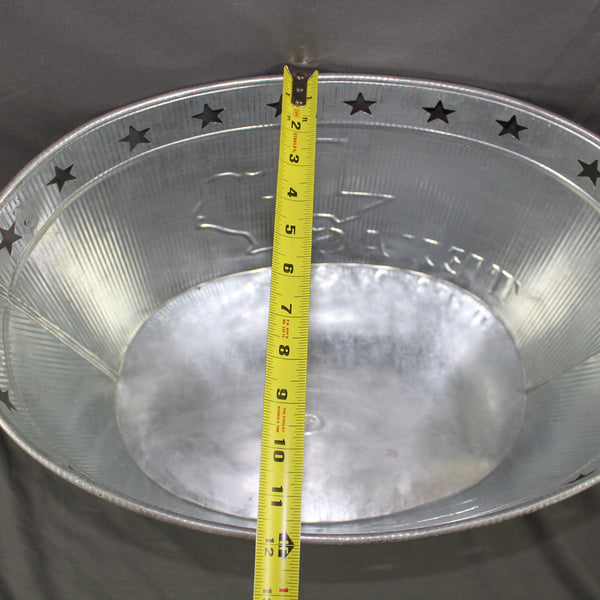 24" TEXAS BUCKET SILVER METAL OVAL TUB BEVERAGE HOLDER WESTERN HOME DECOR HANDMADE NEW #EH12495