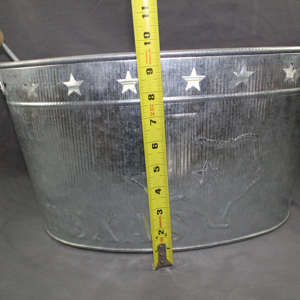 24" TEXAS BUCKET SILVER METAL OVAL TUB BEVERAGE HOLDER WESTERN HOME DECOR HANDMADE NEW #EH12495