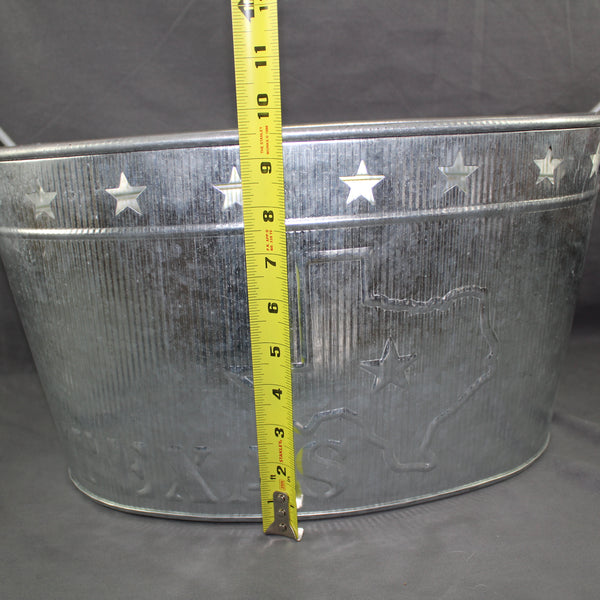 24" TEXAS BUCKET SILVER METAL OVAL TUB BEVERAGE HOLDER WESTERN HOME DECOR HANDMADE NEW #EH12495
