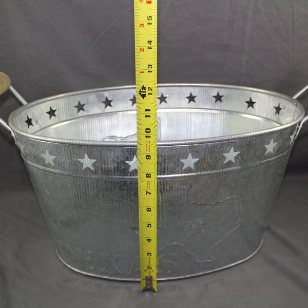 24" TEXAS BUCKET SILVER METAL OVAL TUB BEVERAGE HOLDER WESTERN HOME DECOR HANDMADE NEW #EH12495