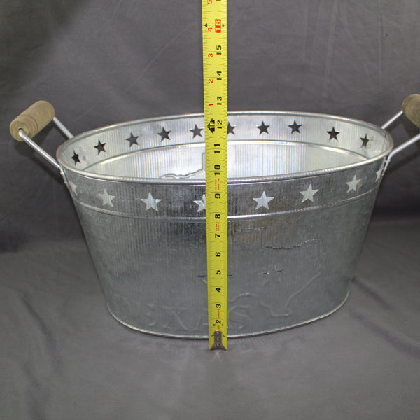 24" TEXAS BUCKET SILVER METAL OVAL TUB BEVERAGE HOLDER WESTERN HOME DECOR HANDMADE NEW #EH12495