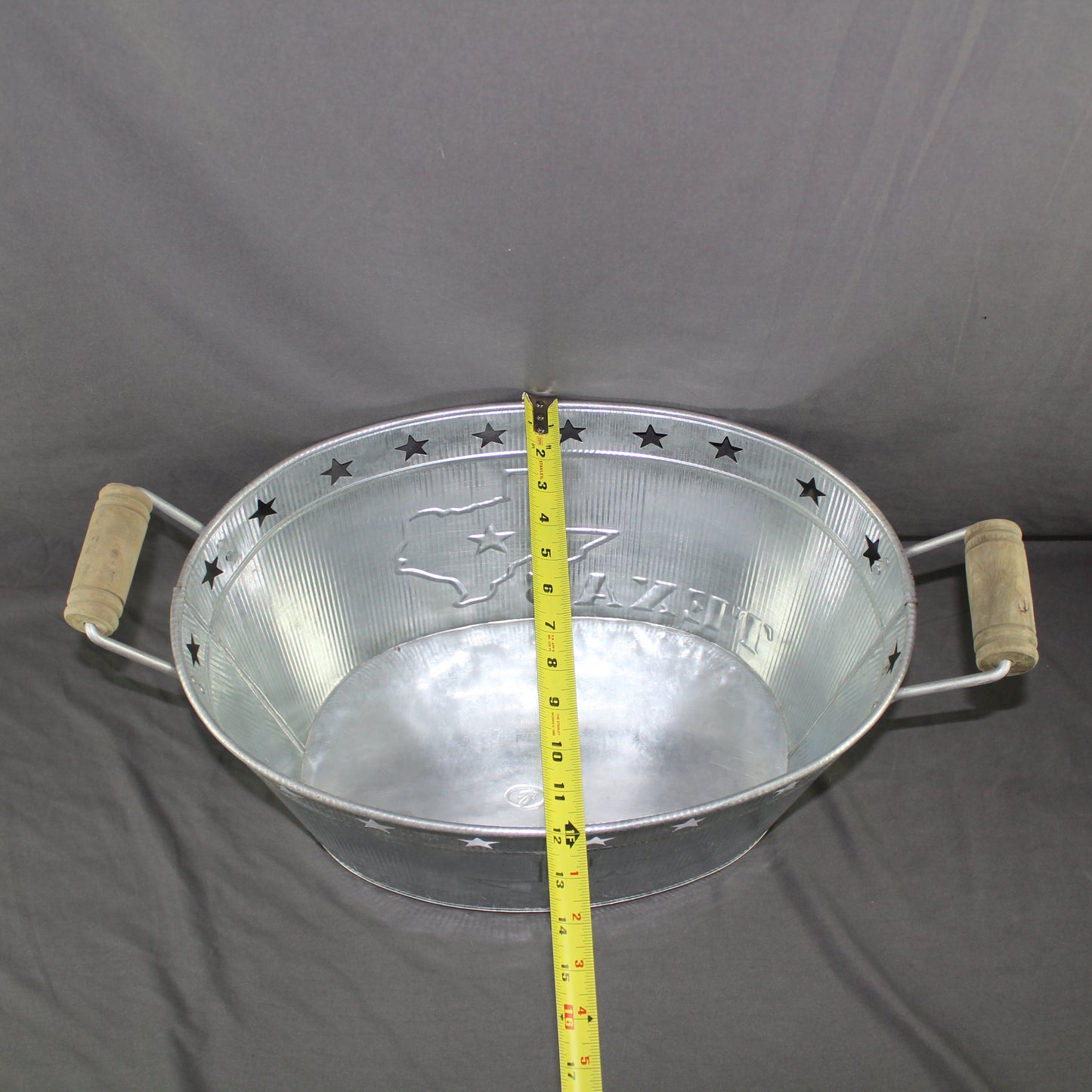 24" TEXAS BUCKET SILVER METAL OVAL TUB BEVERAGE HOLDER WESTERN HOME DECOR HANDMADE NEW #EH12495