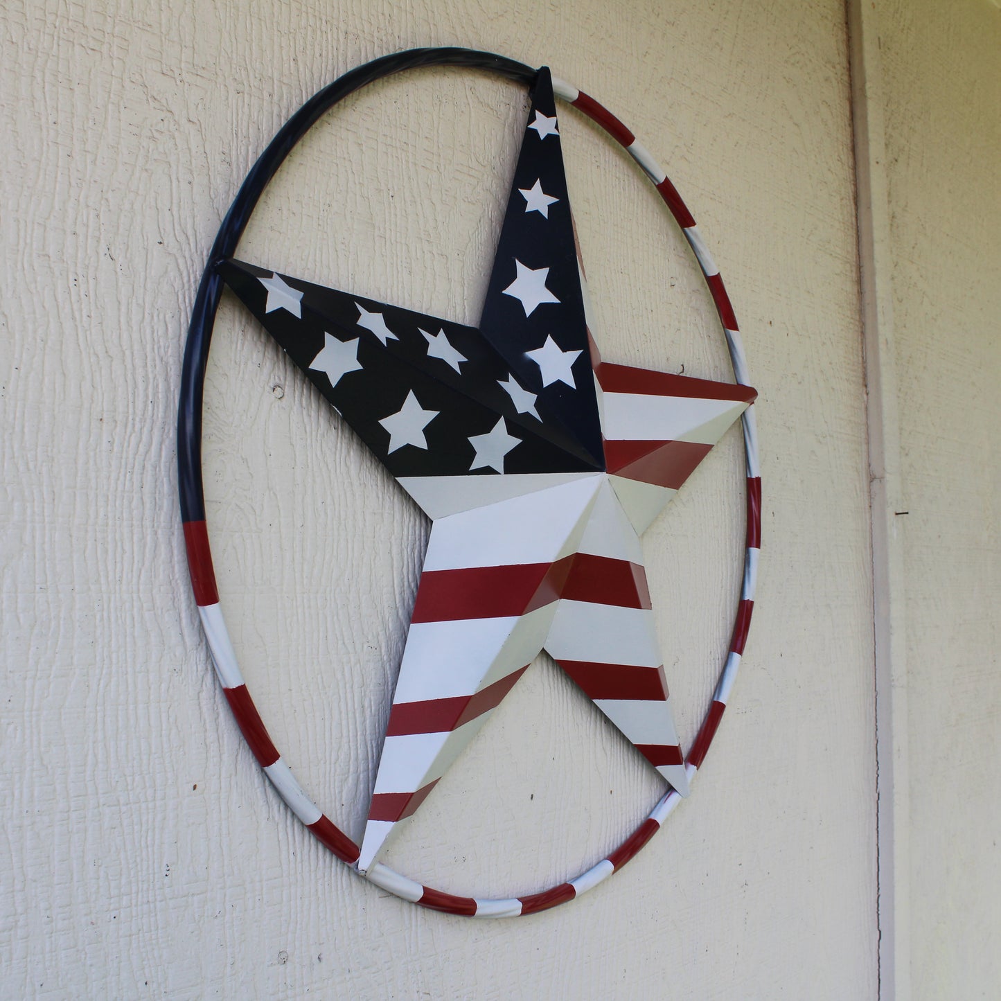 USA FLAG STAR AMERICAN FLAG METAL3D TWIST ROPE RING RED WHT BLUE WESTERN HOME DECOR HANDMADE 12",24",36",48" #EH11925