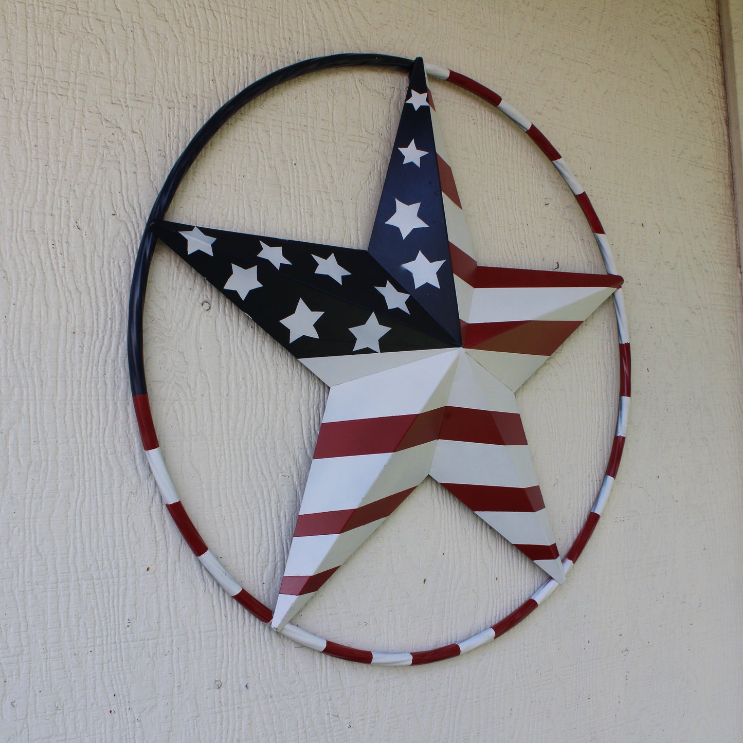 USA FLAG STAR AMERICAN FLAG METAL3D TWIST ROPE RING RED WHT BLUE WESTERN HOME DECOR HANDMADE 12",24",36",48" #EH11925