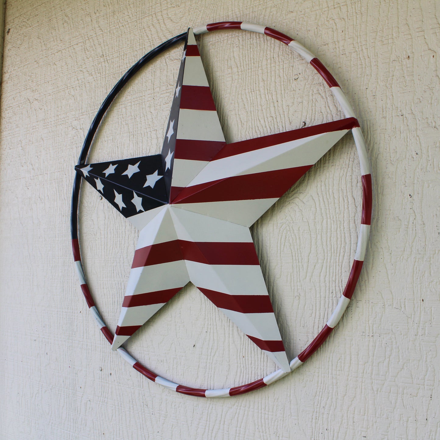 USA FLAG STAR AMERICAN FLAG METAL3D TWIST ROPE RING RED WHT BLUE WESTERN HOME DECOR HANDMADE 12",24",36",48" #EH11925