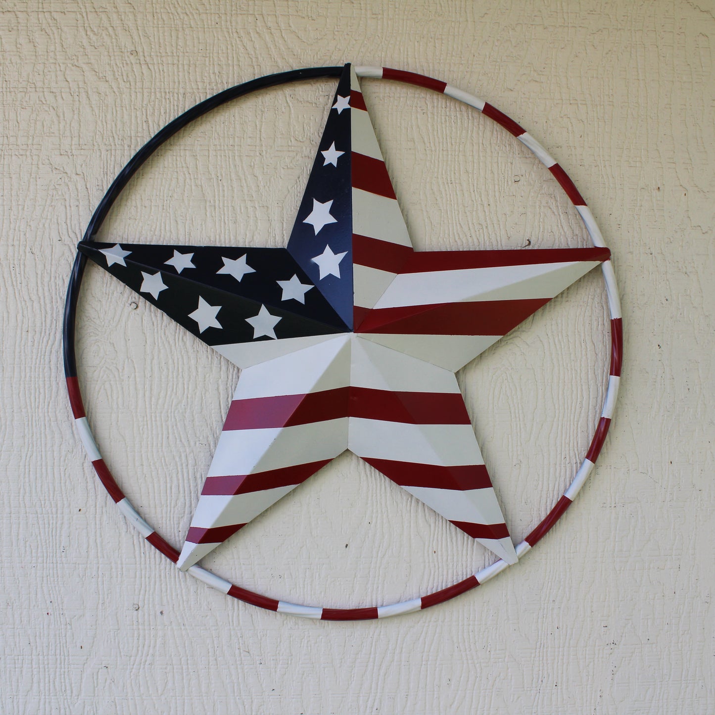 USA FLAG STAR AMERICAN FLAG METAL3D TWIST ROPE RING RED WHT BLUE WESTERN HOME DECOR HANDMADE 12",24",36",48" #EH11925
