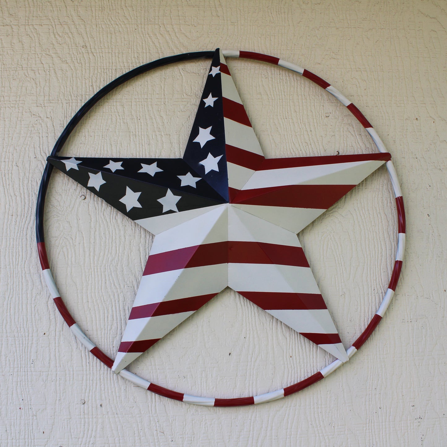 USA FLAG STAR AMERICAN FLAG METAL3D TWIST ROPE RING RED WHT BLUE WESTERN HOME DECOR HANDMADE 12",24",36",48" #EH11925
