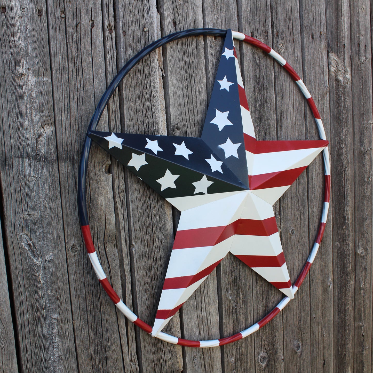 USA FLAG STAR AMERICAN FLAG METAL3D TWIST ROPE RING RED WHT BLUE WESTERN HOME DECOR HANDMADE 12",24",36",48" #EH11925