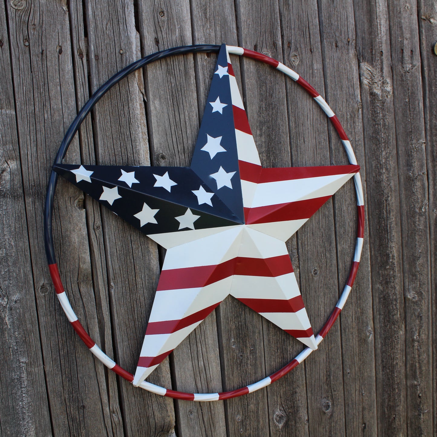 USA FLAG STAR AMERICAN FLAG METAL3D TWIST ROPE RING RED WHT BLUE WESTERN HOME DECOR HANDMADE 12",24",36",48" #EH11925