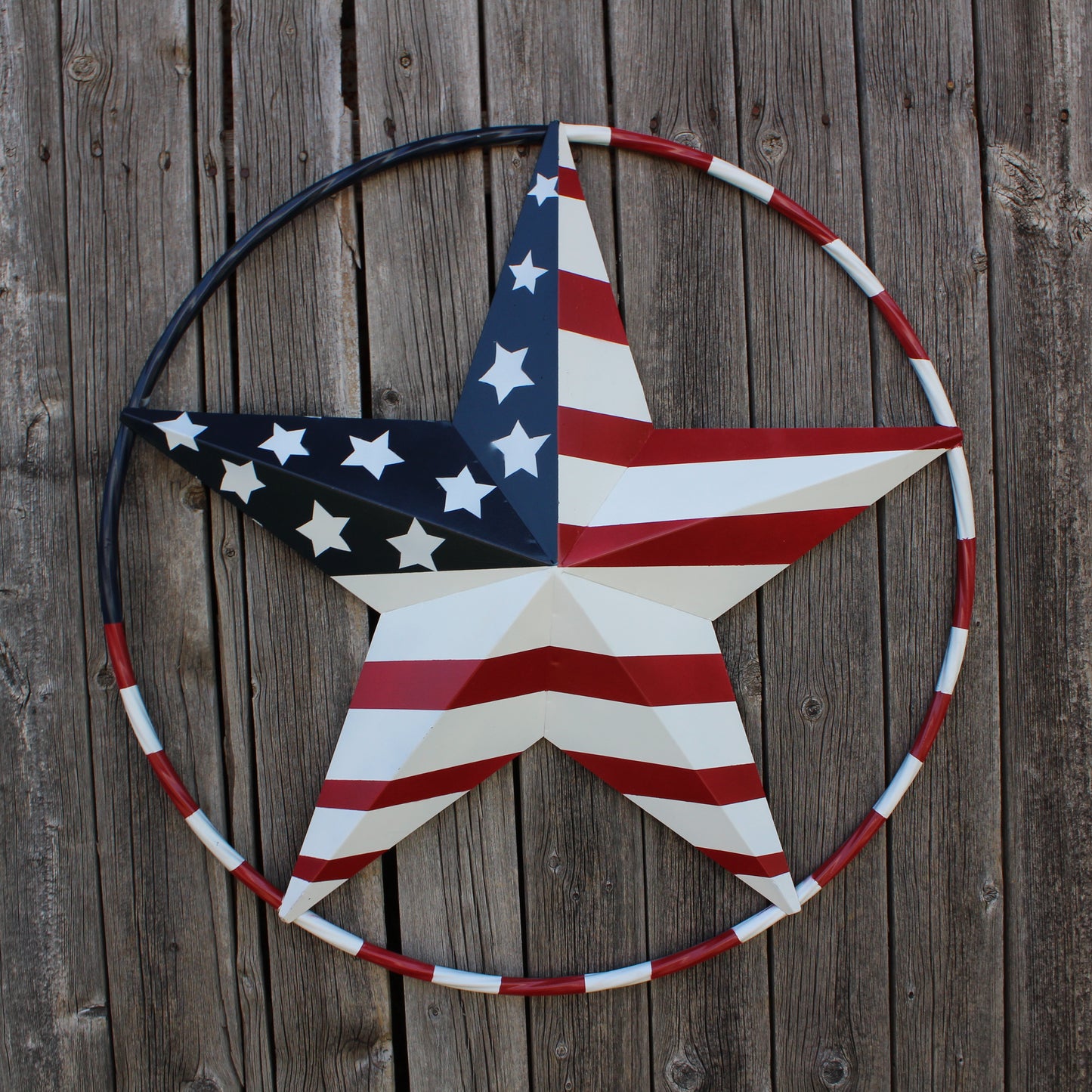 USA FLAG STAR AMERICAN FLAG METAL3D TWIST ROPE RING RED WHT BLUE WESTERN HOME DECOR HANDMADE 12",24",36",48" #EH11925