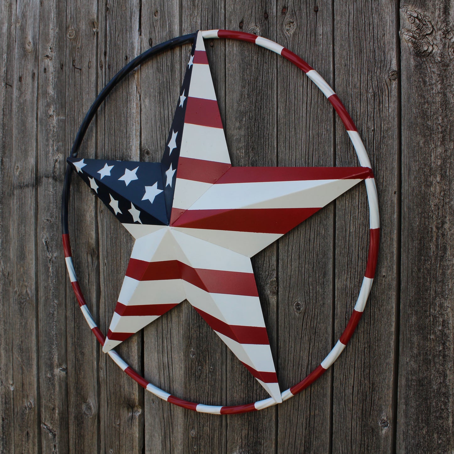 USA FLAG STAR AMERICAN FLAG METAL3D TWIST ROPE RING RED WHT BLUE WESTERN HOME DECOR HANDMADE 12",24",36",48" #EH11925