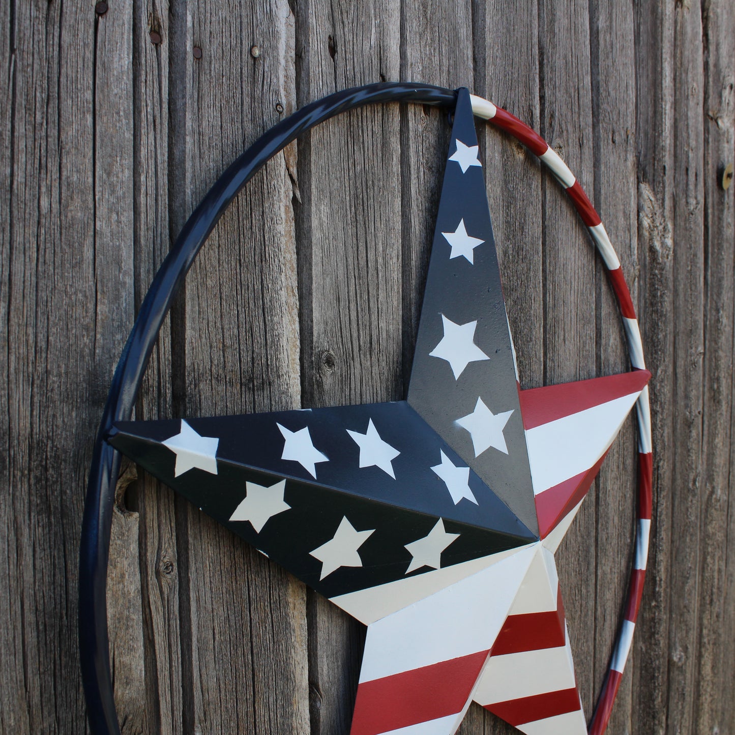 USA FLAG STAR AMERICAN FLAG METAL3D TWIST ROPE RING RED WHT BLUE WESTERN HOME DECOR HANDMADE 12",24",36",48" #EH11925