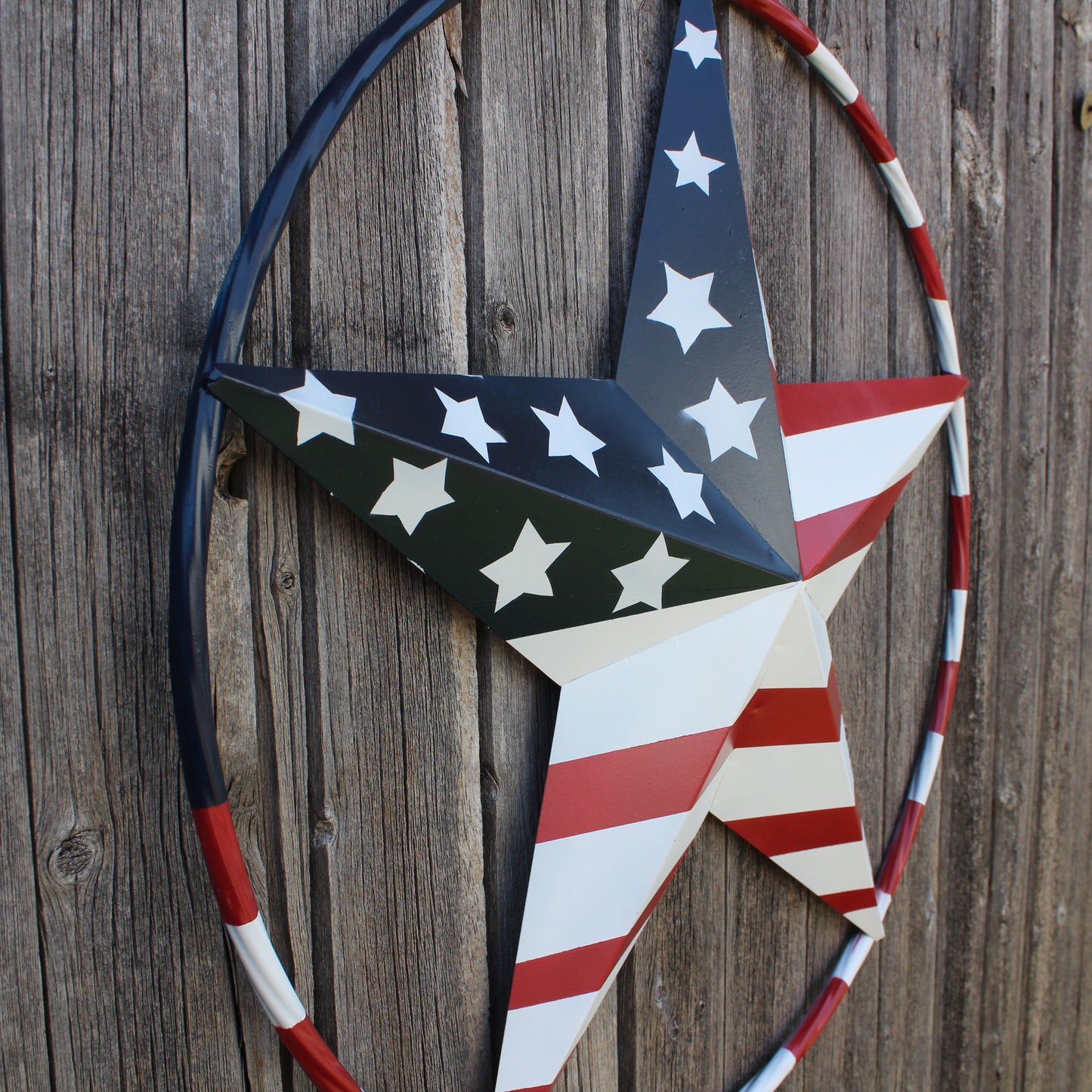 USA FLAG STAR AMERICAN FLAG METAL3D TWIST ROPE RING RED WHT BLUE WESTERN HOME DECOR HANDMADE 12",24",36",48" #EH11925