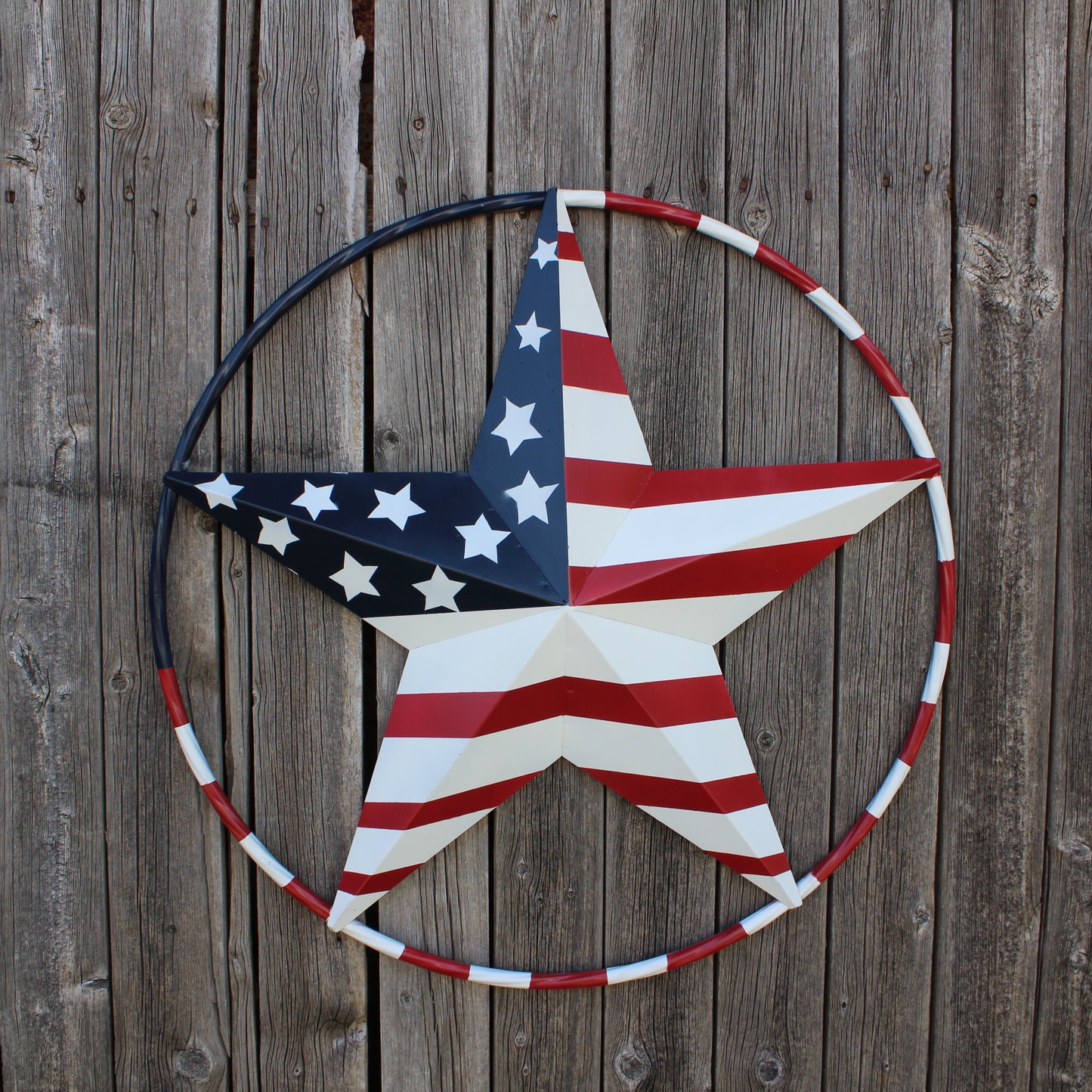 USA FLAG STAR AMERICAN FLAG METAL3D TWIST ROPE RING RED WHT BLUE WESTERN HOME DECOR HANDMADE 12",24",36",48" #EH11925