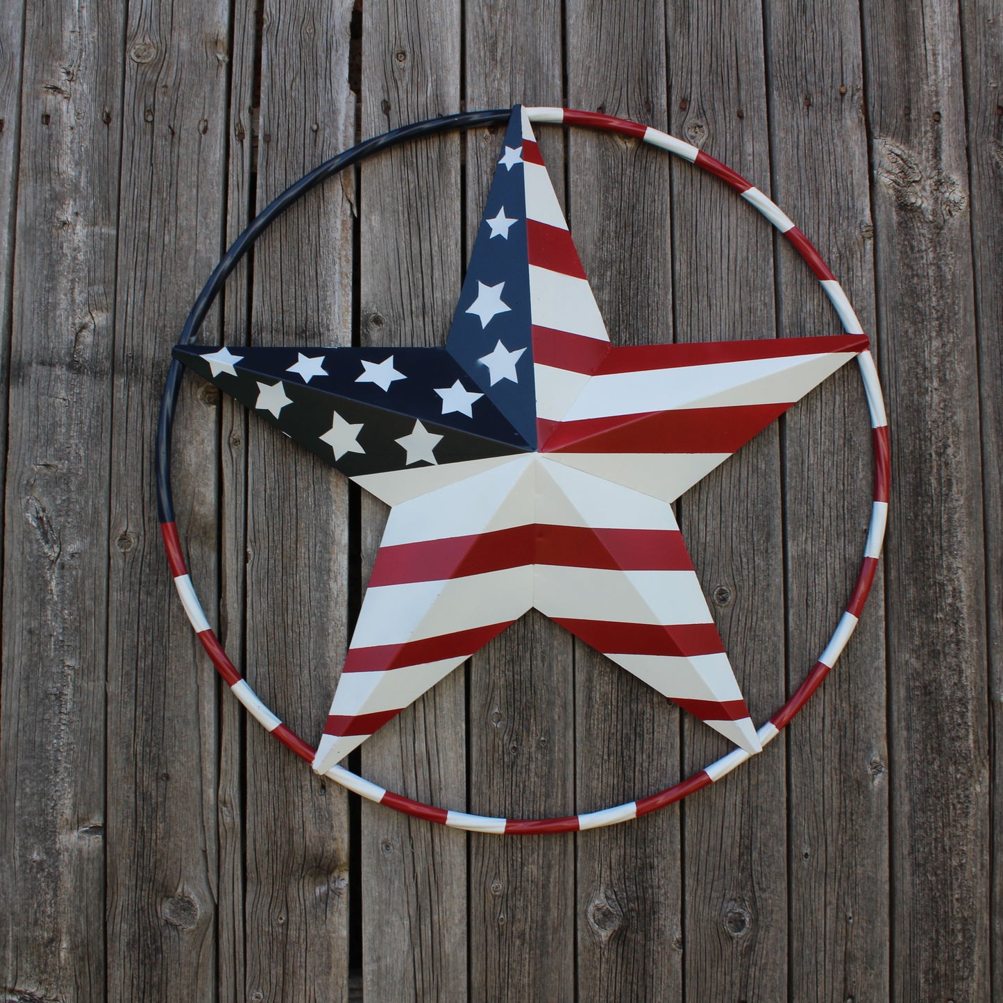 USA FLAG STAR AMERICAN FLAG METAL3D TWIST ROPE RING RED WHT BLUE WESTERN HOME DECOR HANDMADE 12",24",36",48" #EH11925