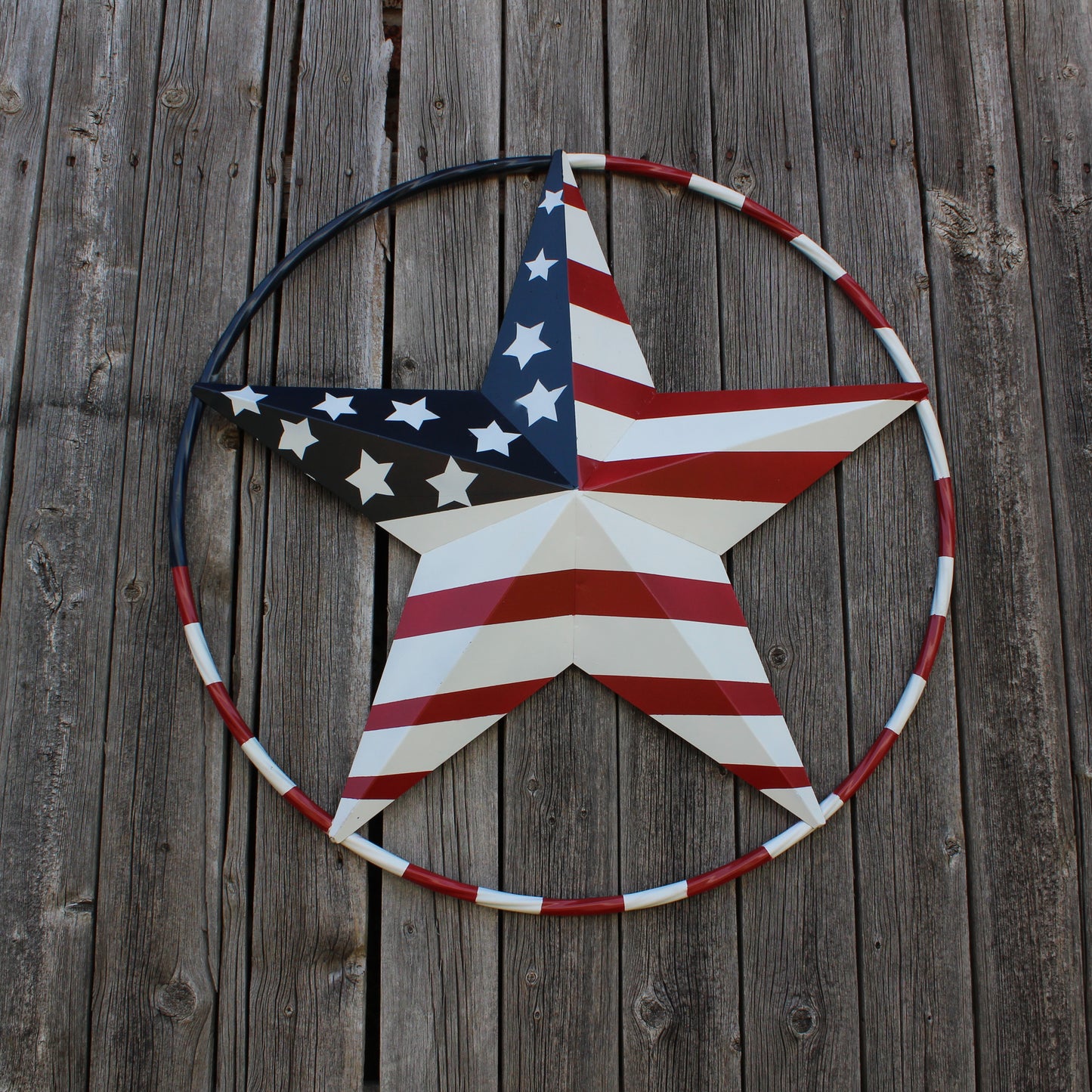 USA FLAG STAR AMERICAN FLAG METAL3D TWIST ROPE RING RED WHT BLUE WESTERN HOME DECOR HANDMADE 12",24",36",48" #EH11925