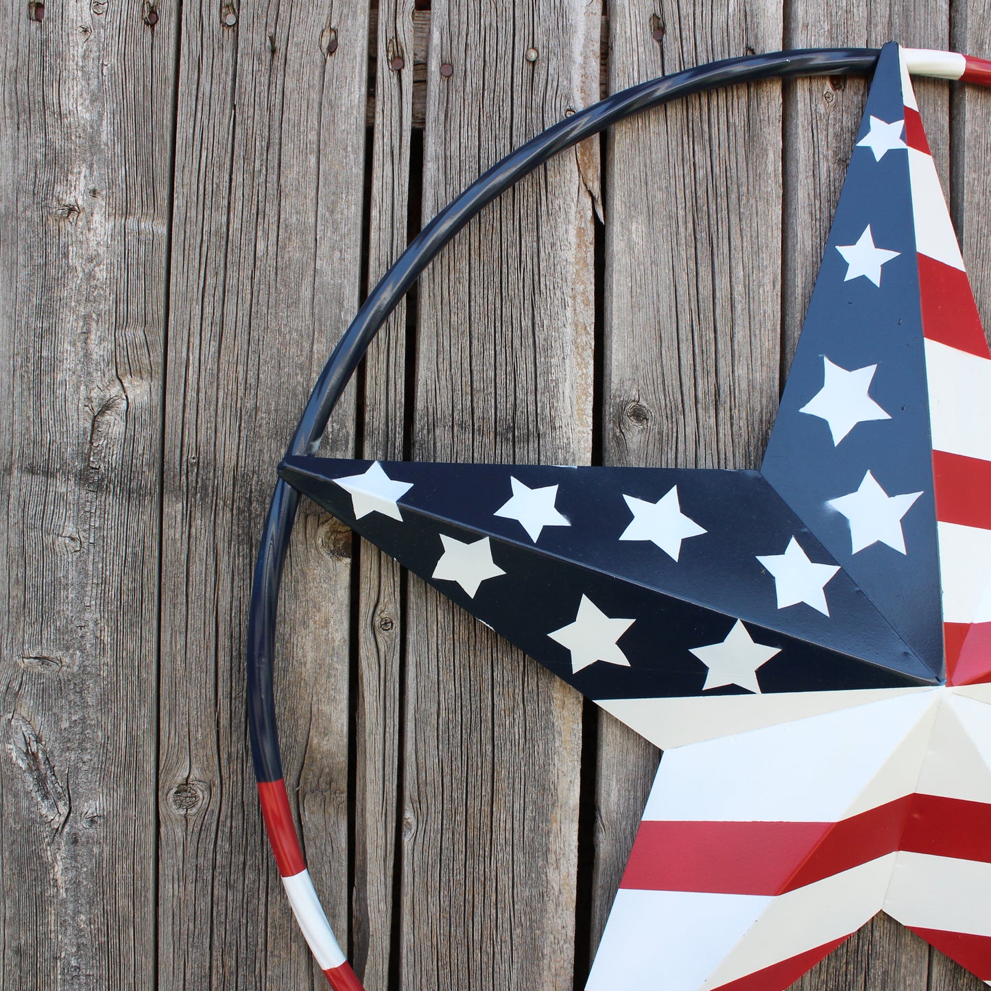 USA FLAG STAR AMERICAN FLAG METAL3D TWIST ROPE RING RED WHT BLUE WESTERN HOME DECOR HANDMADE 12",24",36",48" #EH11925