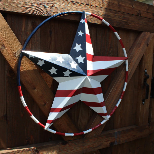 USA FLAG STAR AMERICAN FLAG METAL3D TWIST ROPE RING RED WHT BLUE WESTERN HOME DECOR HANDMADE #EH11925, 12",24",36",48" (Copy)