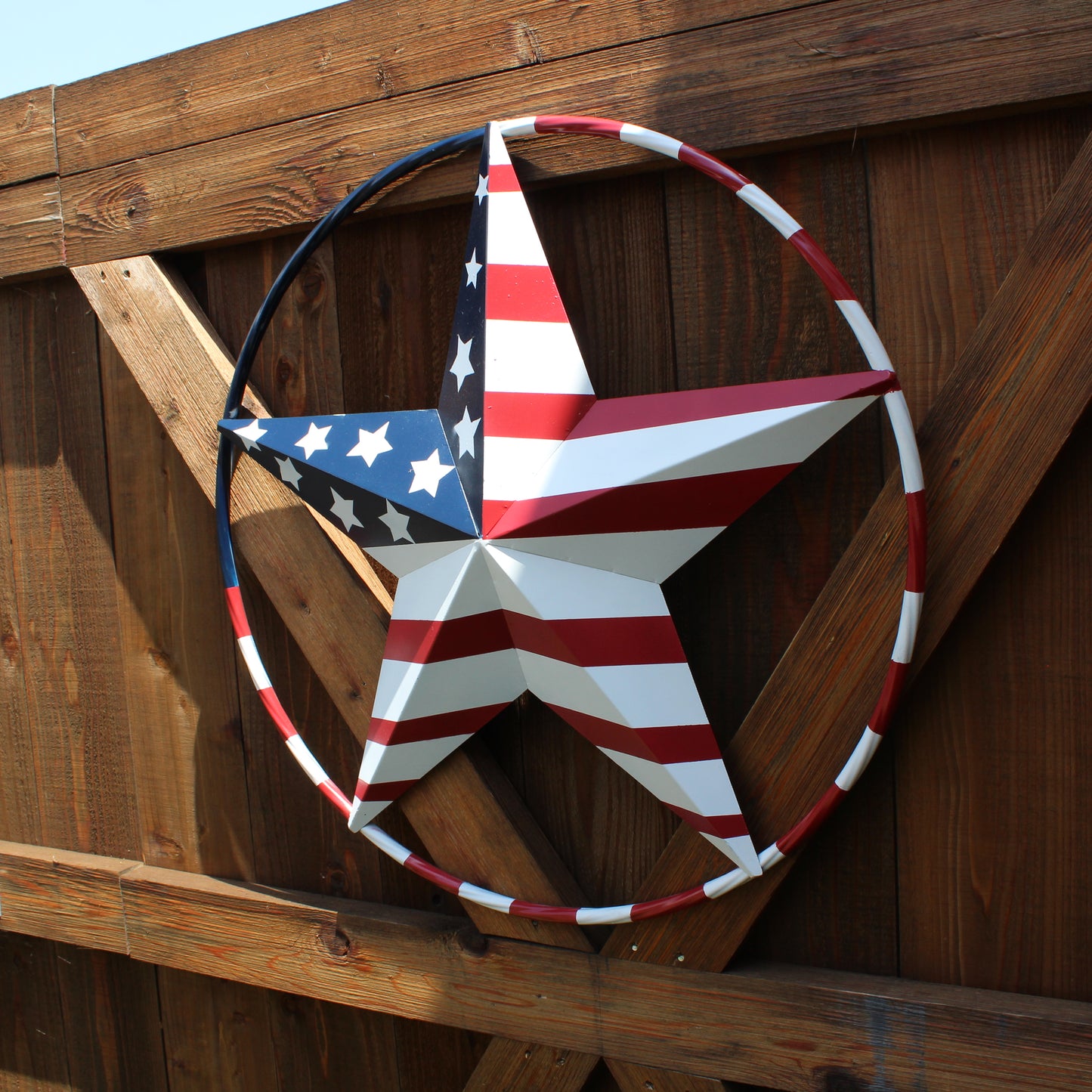 USA FLAG STAR AMERICAN FLAG METAL3D TWIST ROPE RING RED WHT BLUE WESTERN HOME DECOR HANDMADE 12",24",36",48" #EH11925