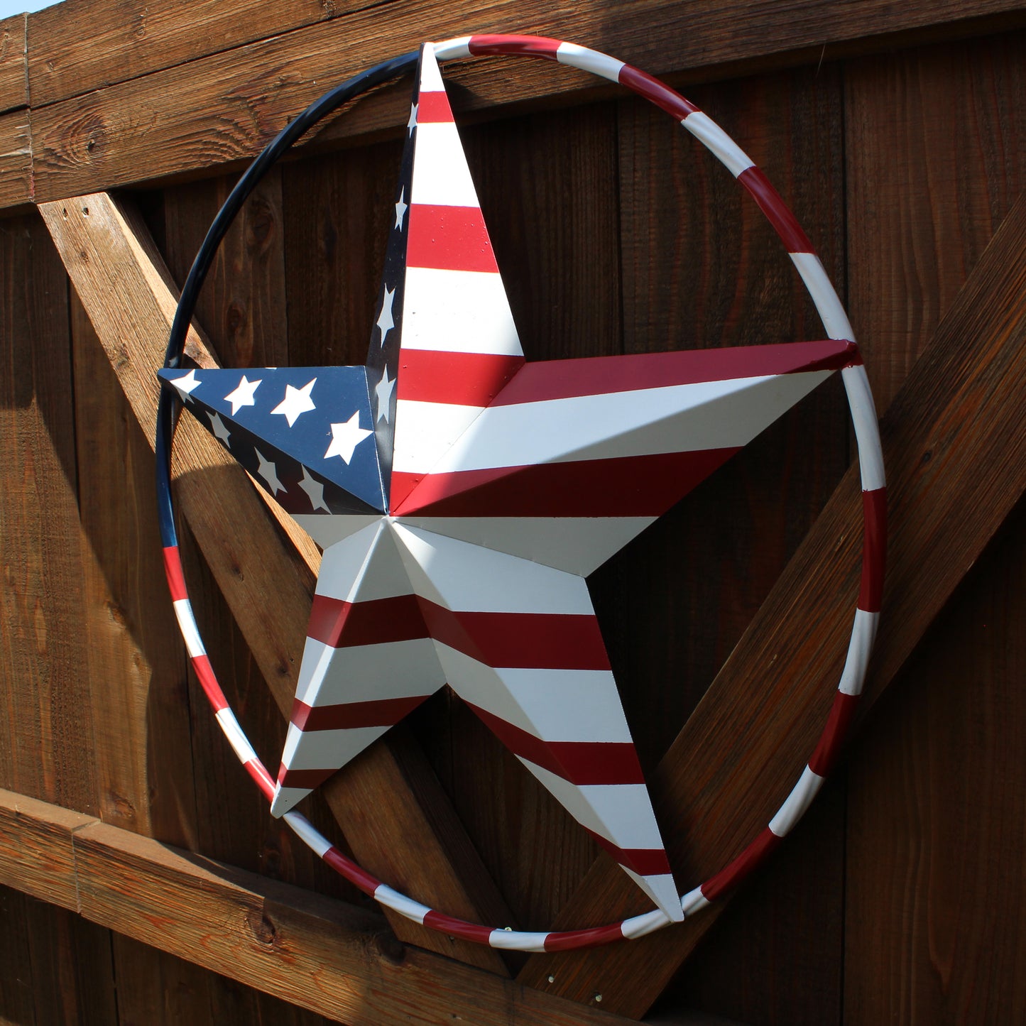 USA FLAG STAR AMERICAN FLAG METAL3D TWIST ROPE RING RED WHT BLUE WESTERN HOME DECOR HANDMADE 12",24",36",48" #EH11925