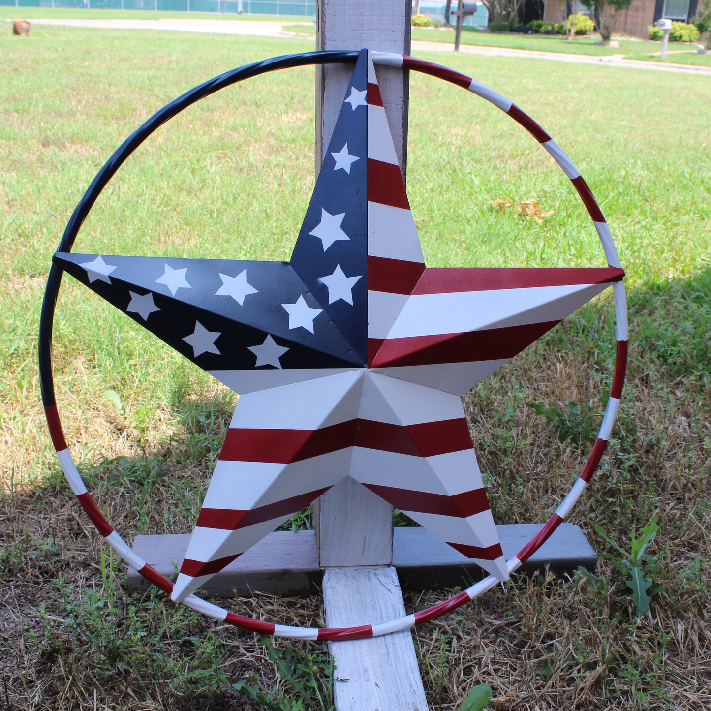 USA FLAG STAR AMERICAN FLAG METAL3D TWIST ROPE RING RED WHT BLUE WESTERN HOME DECOR HANDMADE 12",24",36",48" #EH11925