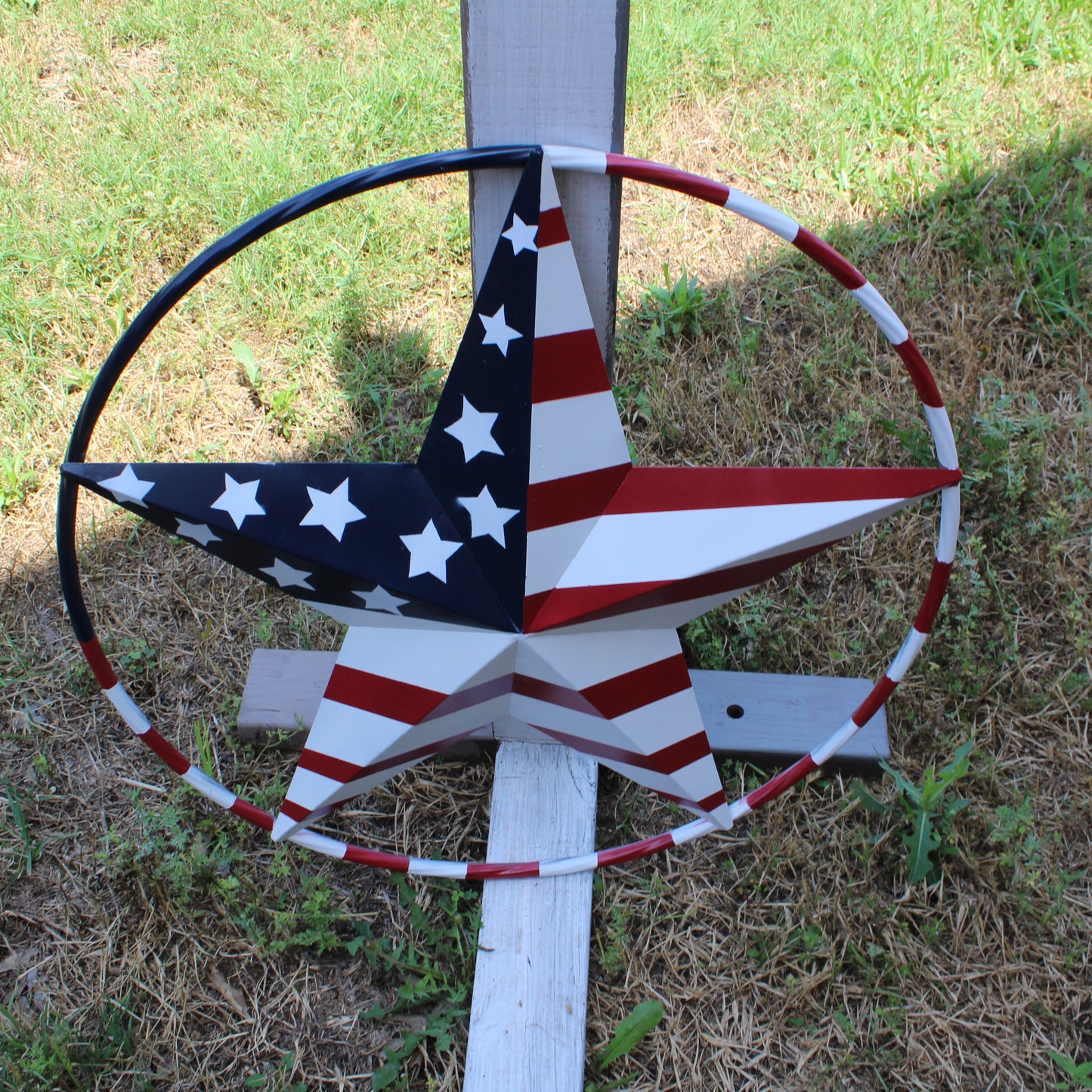 USA FLAG STAR AMERICAN FLAG METAL3D TWIST ROPE RING RED WHT BLUE WESTERN HOME DECOR HANDMADE 12",24",36",48" #EH11925