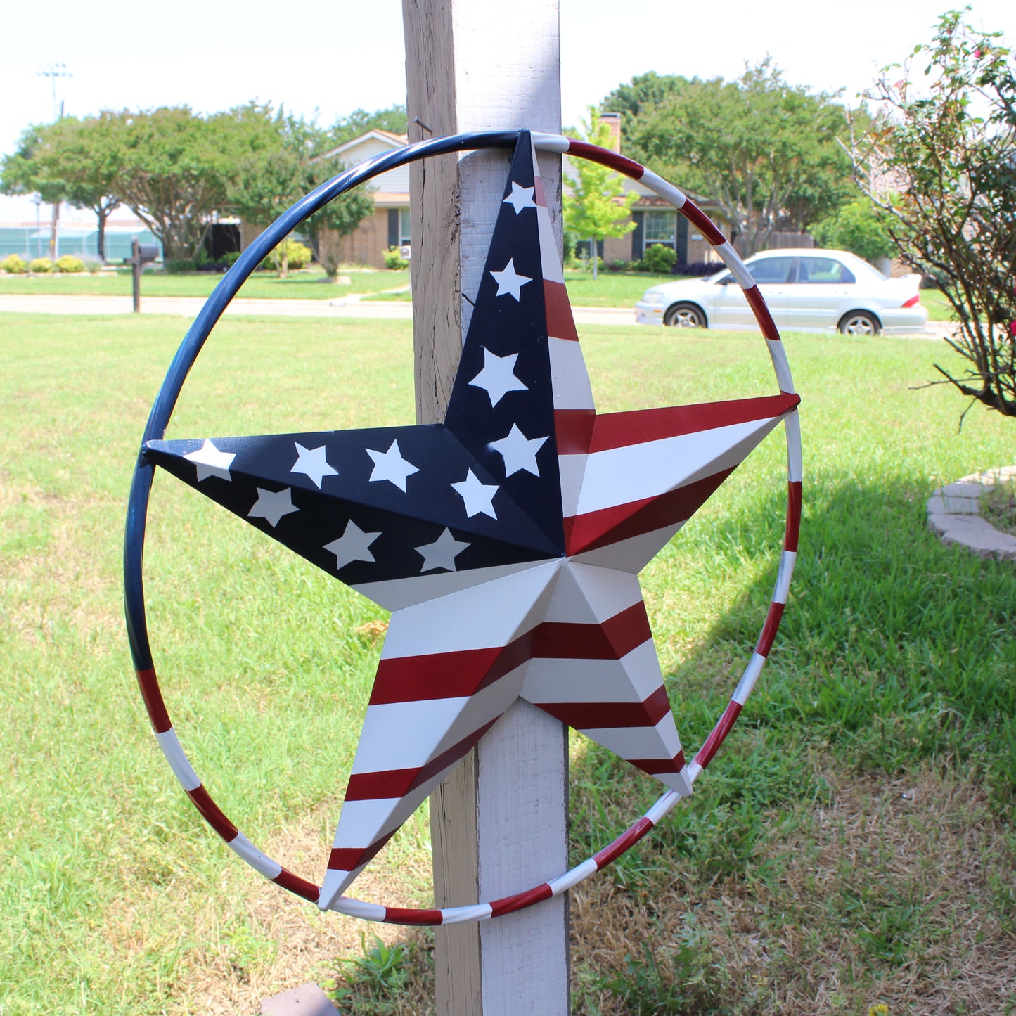 USA FLAG STAR AMERICAN FLAG METAL3D TWIST ROPE RING RED WHT BLUE WESTERN HOME DECOR HANDMADE 12",24",36",48" #EH11925
