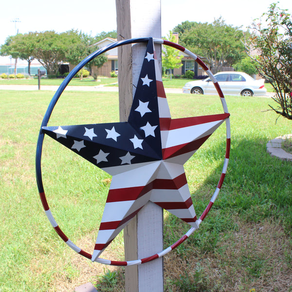 USA FLAG STAR AMERICAN FLAG METAL3D TWIST ROPE RING RED WHT BLUE WESTERN HOME DECOR HANDMADE #EH11925, 12",24",36",48" (Copy)