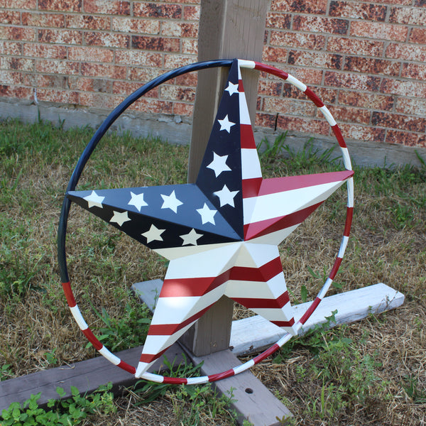 USA FLAG STAR AMERICAN FLAG METAL3D TWIST ROPE RING RED WHT BLUE WESTERN HOME DECOR HANDMADE #EH11925, 12",24",36",48" (Copy)