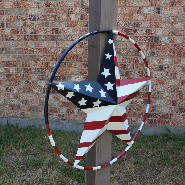 USA FLAG STAR AMERICAN FLAG METAL3D TWIST ROPE RING RED WHT BLUE WESTERN HOME DECOR HANDMADE #EH11925, 12",24",36",48" (Copy)