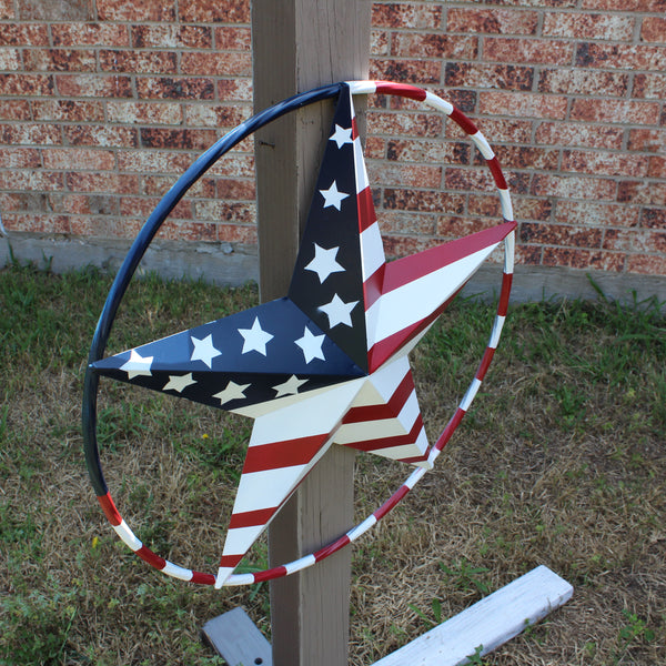 USA FLAG STAR AMERICAN FLAG METAL3D TWIST ROPE RING RED WHT BLUE WESTERN HOME DECOR HANDMADE #EH11925, 12",24",36",48" (Copy)