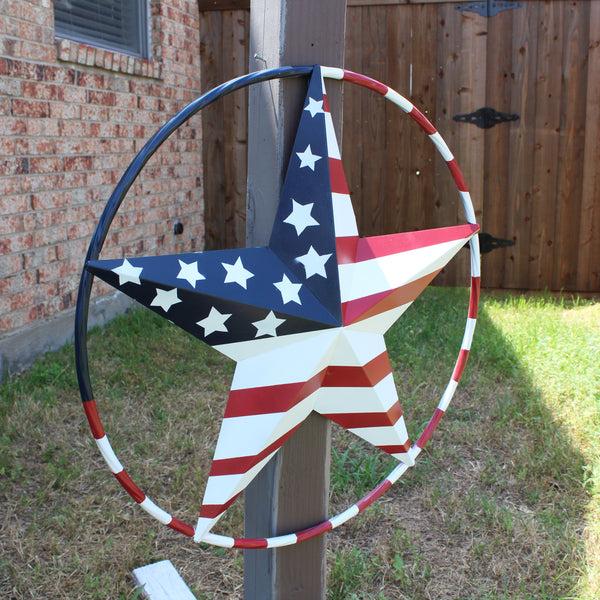 USA FLAG STAR AMERICAN FLAG METAL3D TWIST ROPE RING RED WHT BLUE WESTERN HOME DECOR HANDMADE #EH11925, 12",24",36",48" (Copy)