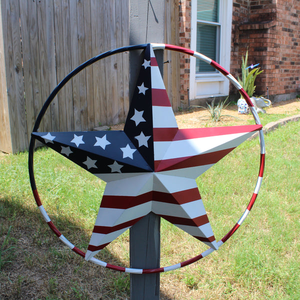USA FLAG STAR AMERICAN FLAG METAL3D TWIST ROPE RING RED WHT BLUE WESTERN HOME DECOR HANDMADE #EH11925, 12",24",36",48" (Copy)