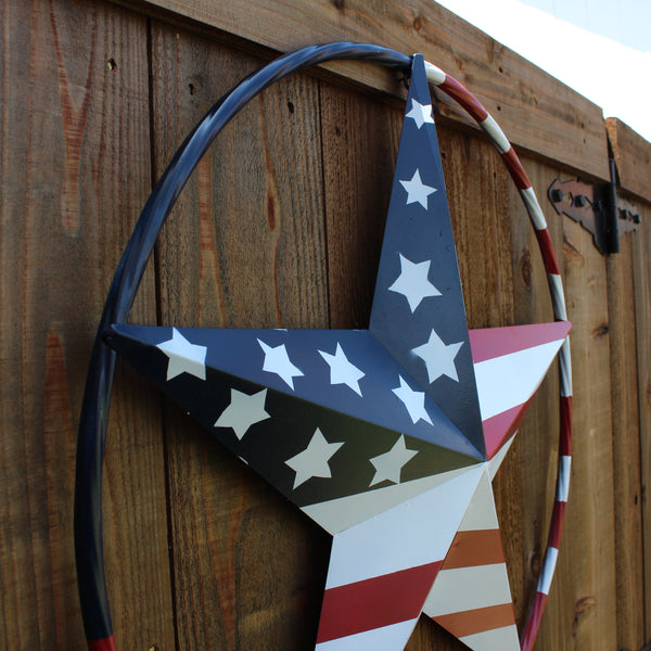 USA FLAG STAR AMERICAN FLAG METAL3D TWIST ROPE RING RED WHT BLUE WESTERN HOME DECOR HANDMADE #EH11925, 12",24",36",48" (Copy)