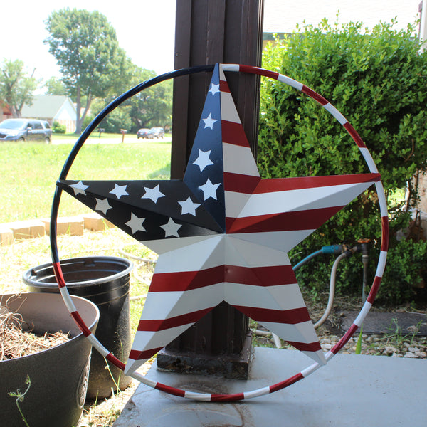 USA FLAG STAR AMERICAN FLAG METAL3D TWIST ROPE RING RED WHT BLUE WESTERN HOME DECOR HANDMADE #EH11925, 12",24",36",48" (Copy)