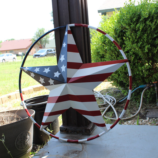 USA FLAG STAR AMERICAN FLAG METAL3D TWIST ROPE RING RED WHT BLUE WESTERN HOME DECOR HANDMADE #EH11925, 12",24",36",48" (Copy)