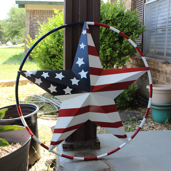 USA FLAG STAR AMERICAN FLAG METAL3D TWIST ROPE RING RED WHT BLUE WESTERN HOME DECOR HANDMADE #EH11925, 12",24",36",48" (Copy)