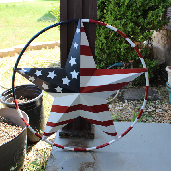 USA FLAG STAR AMERICAN FLAG METAL3D TWIST ROPE RING RED WHT BLUE WESTERN HOME DECOR HANDMADE #EH11925, 12",24",36",48" (Copy)