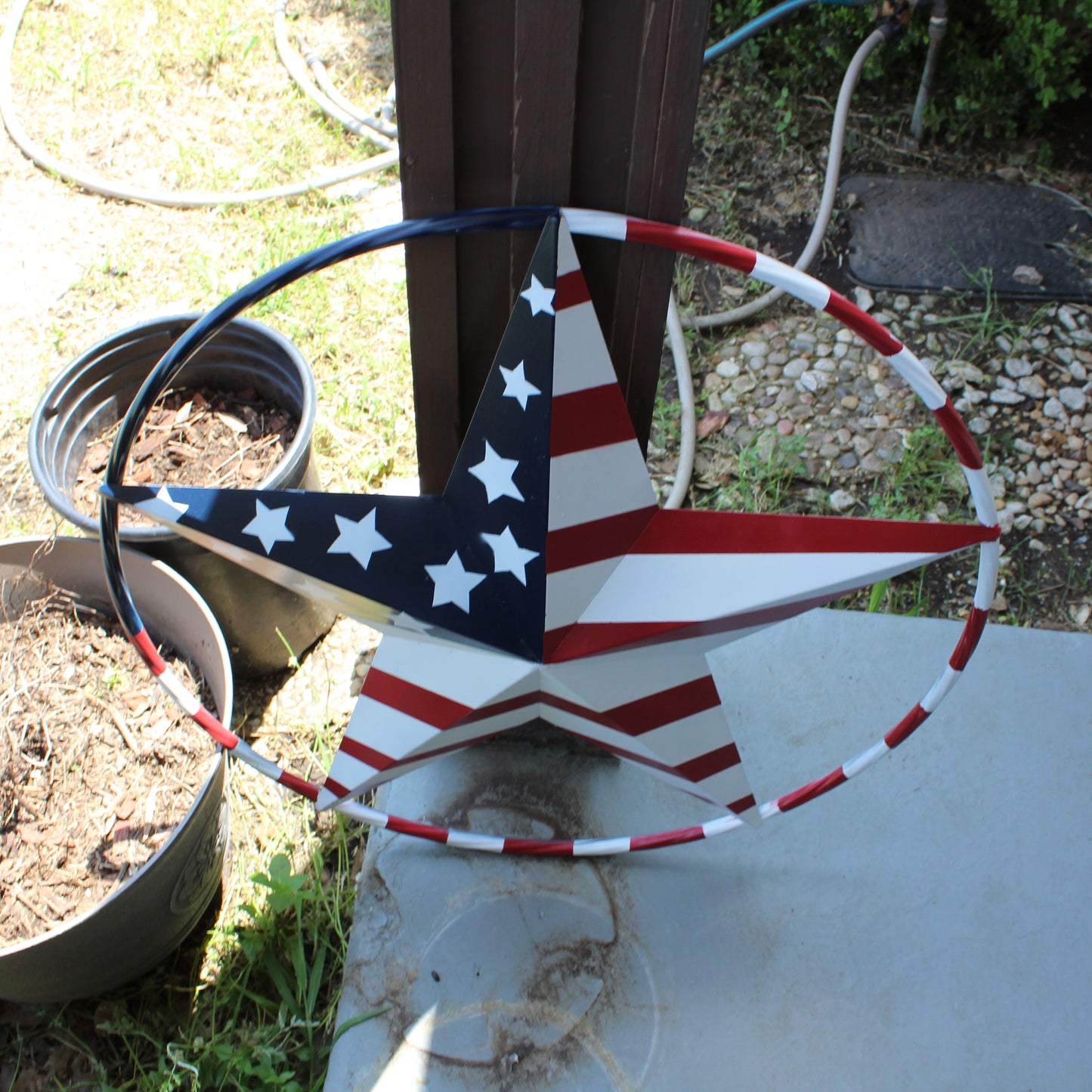 USA FLAG STAR AMERICAN FLAG METAL3D TWIST ROPE RING RED WHT BLUE WESTERN HOME DECOR HANDMADE 12",24",36",48" #EH11925