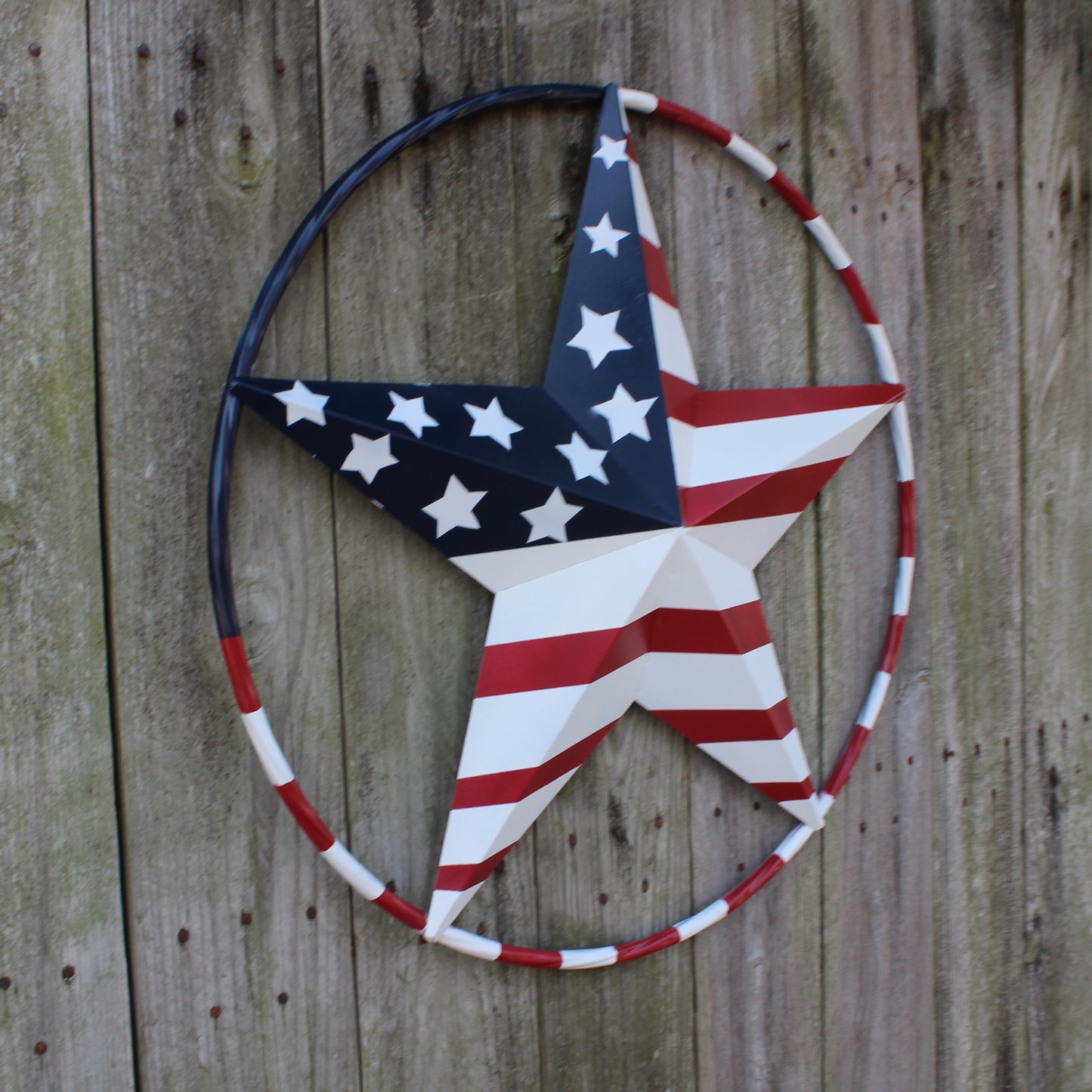 USA FLAG STAR AMERICAN FLAG METAL3D TWIST ROPE RING RED WHT BLUE WESTERN HOME DECOR HANDMADE 12",24",36",48" #EH11925